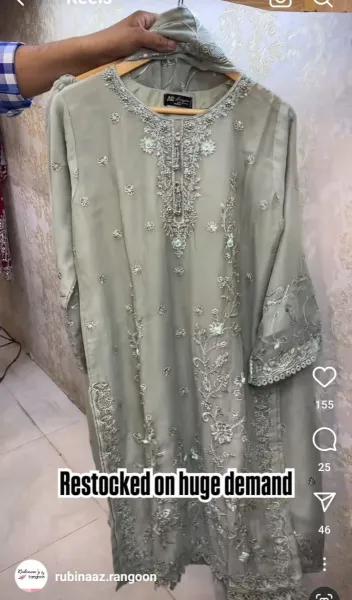 Pakistani Original Rangoon Luxury Chiffon stitched 3 Pcs _ Mint 